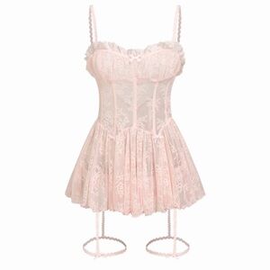 CIDER LACE SWEETHEART BABYDOLL LETTUCE TRIM LINGERIE WITH BRIEF SET - medium